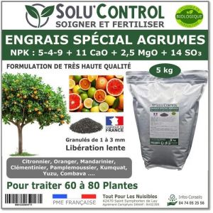 Engrais Sp&eacute;cial Agrumes 5 Kg - Solucontrol - Formulation Organo-Minerale - Citronnier, Oranger, Mandarinier, Cl&eacute;mentinier&hellip; - Neuf