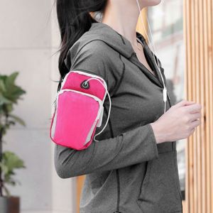 Brassard De Sport Reglable Pour Activites De Plein Air, Gym, Fitness, Pochette De Rangement, Course A Pied, Cyclisme (Rose Rouge) - Neuf