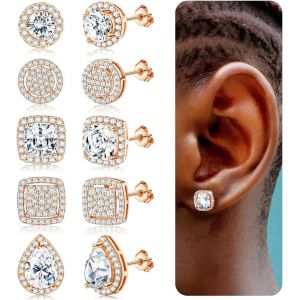 Kal-Zirconia Cubique Boucles D'oreilles 18k Or Blanc Hypoallergénique 925 Sterling Silver Colonne D'oreilles Grand Rond Carré Imitation Diamant Boucles D'oreilles - Neuf