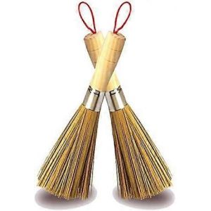 Paquet de 2 fouet de nettoyage Brosses wok en bambou naturel traditionnel Outils de cuisine pour lave-vaisselle Brosses de nettoyage traditionnelles en bambou naturel - Neuf
