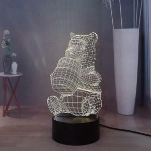 Veilleuse 3d Winnie L'ourson, Veilleuse Led Porcinet Pour Chambre D'enfant, Lampe De Bureau Usb Tactile Et T&eacute;l&eacute;commande, &Eacute;clairage Multicolore Pour Enfants - Neuf