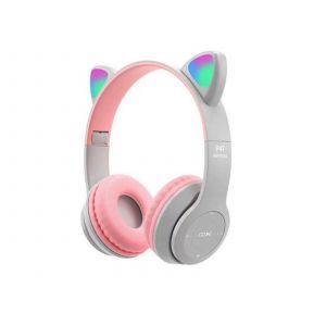 Casque sans fil Bluetooth 5.0 &agrave; oreilles de chat avec lumi&egrave;res LED - Gris - Neuf