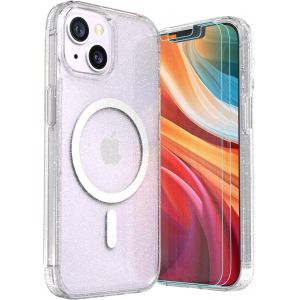 LUNOVATE 3 en 1 Coque pour iPhone 14/13 avec 2 Film de Protection Coque de Protection Antichoc Magn&eacute;tique Transparent pour iPhone 14 et iPhone 13 - Paillettes - Neuf