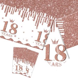 Sjzg-2 Pi&egrave;ces Nappe En Or Rose Decor F&ecirc;te D'anniversaire Pour 18 Ans, 137x274cm Nappe Plastique Et Rectangulaire D&eacute;coration De Table Joyeux Anniversaire Pour Gar&ccedil;on Fille D&eacute;coration Anniversaire - Neuf