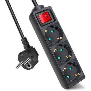 Multiprise avec 3 prises et interrupteur,câble 3M pour la maison,le bureau et les voyages,MAX 3680W,16A,250V,noir,1pc - Neuf