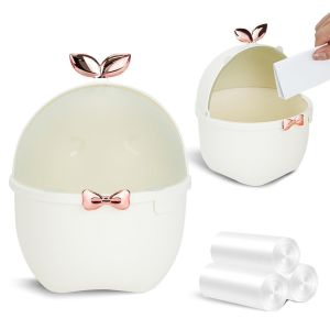 Mini Poubelle de Bureau avec Couvercle,Mignon Poubelle de Table et 3 Rouleaux de Sacs Poubelles (Beige) - Neuf