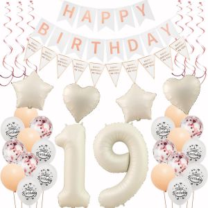 décoration 19 ans anniversaire fille beige or rose ballons 19 ans fille anniversaire décoration ,anniversaire 19 ans fille déco,Happy 19th Birthday guirlande 19 ans anniversaire fête décoration - Neuf