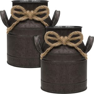 Cmws-Belle Vous Vase Vintage À Fleurs En Métal (Lot De 2) - L11,2 X H15,2 Cm - Pot À Lait Shabby Vintage Chic Galvanisé - Pot Lait Zinc Décoratif Pour Décoration De Maison/Mariage Et Plantes - Neuf