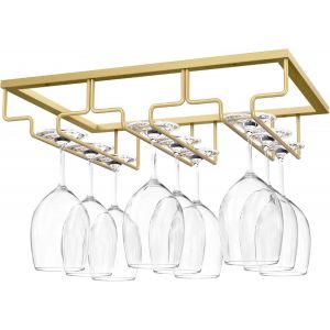 Tianyi-Porte-Verres &Agrave; Pied Suspendu, Porte-Verre &Agrave; Vin Suspendu Support De Verre &Agrave; Vin Avec 3 Rails Pour Dessous D'&eacute;tag&egrave;re, Armoire De Verre, Tenture En Chrome, Barre De Cuisine - Or - Neuf