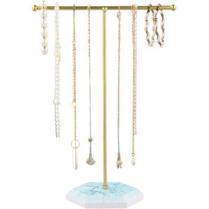 Kyaoayo-Support De Rangement De Bijoux, Collier En T, Support De Bijoux, Support De Présentoir De Bijoux Avec Base En Marbre Et Cadre Doré Pour Colliers, Bracelets, Boucles D'oreilles, Bagues, Montre - Neuf