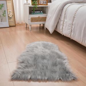 Kalanka-Peau De Mouton Synthétique,Cozy Sensation Comme Véritable Laine Tapis En Fourrure Synthétique, Man-Made Luxe Laine Tapis De Canapé Coussin (Gris, 60 X 90 Cm) - Neuf