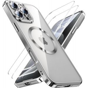 Bfs-Coque 3 En 1 Pour Iphone 16 Pro, 1 Coque Et 2 X Film Protecteur, [Norme Militaire] [Top N56 Aimants Puissants] Antichoc Antirayures Pour Magsafe Case Protection De La Caméra, Titane Naturel - Neuf