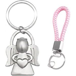 Kal-Porte-Clés Ange Gardien Ange Gardien Porte-Clés Pendentif Ange Pour Homme Et Femme, Ange Gardien Porte-Clés De Voiture-Bonheur En Argent Pour De Couple Cadeau De Trousseau - Neuf