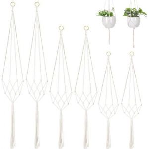 ERYI-Macramé Suspension Plante 6 Pcs, Pot De Fleurs Suspendu En Coton, Jardinière Suspendue Pour Fleur Décoration Jardin Intérieur Extérieur Style Bohême (Blanc) - Neuf