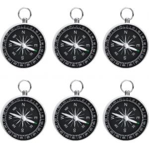 6 Pcs Portable Argent Boussole Mini Boussole Enfant Porte-Clés Boussole En Plastique Poche Boussole Monture En Métal - Neuf