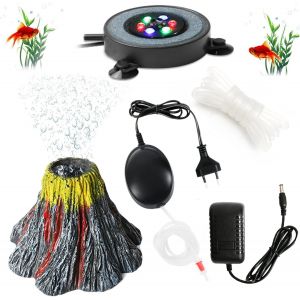 Meimie-Volcan Aquarium Kit De Décoration,Lampe Bulle Aquarium Avec Pompe À Air,Avec 6 Leds Lumière Bulle D'air Éclairage D'aquarium Décoration Pour Aquarium - Neuf