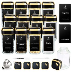 Lot De 12 Pots &Agrave; &Eacute;pices Dor&eacute;s De 120 Ml, Rotatifs &Agrave; 360 &deg;, Carr&eacute;s, Trois Calibres, R&eacute;glables Librement, Avec &Eacute;tiquettes &Agrave; &Eacute;pices, Organiseur D'&Eacute;pices De Cuisine - Neuf