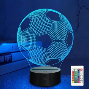 Veilleuse Illusion 3d De Football, 16 Couleurs Changeantes Avec T&eacute;l&eacute;commande Pour Les Enfants Gar&ccedil;ons - Neuf