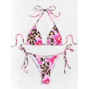 Maillot De Bain Deux Pièces Imprimé Léopard Et Floral Pour Femme, Ensemble Bikini Dos Nu, Taille Xs À L - Neuf