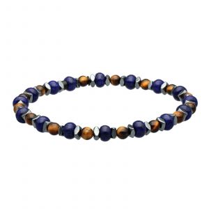 Bracelet Acier Fantasy H&eacute;matite Lapis Et Oeil De Tigre - Neuf