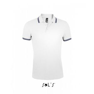 Polo Homme Coton - 00577 - Blanc Et Bande Bleu Marine - Neuf