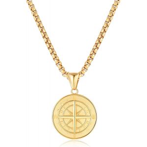 Trahoo-Collier Homme/Femme En Acier Inoxydable 316l Pour Chaine Homme Avec Pendentif Boussole Bijoux Homme Cadeaux Pour Lui Petit Ami Anniversaire Saint Valentin Cadeaux Pour Père Mari - Neuf