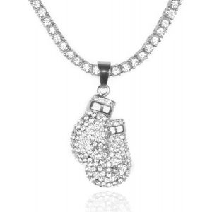 Trahoo-Chaîne En Or Homme Iced Out,Platine Or Blanc Plein Cz Gants De Boxe Pendentif Collier,Lab Diamants Set Prong,Avec Chaîne De Tennis 50cm,Coffret Cadeau Gratuit - Neuf