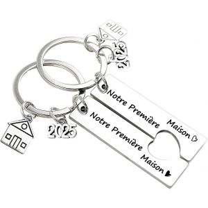 KAL-Porte Clé Maison Couple Personnalisé: Ensemble De 2Pcs Porte Clef En Acier Inoxydable - Pour La Maison - Cadeau Amour De Pendaison De Crémaillère - Neuf