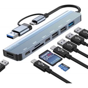 Hub USB C 3.0, Adaptateur multiport USB 3.0 8 en 2 avec Lecteur de Carte SD et TF, Ports USB 3.0 et USB 2.0, connecteur USB-C, hub USB de Type C pour MacBook Air/Pro, Galaxy, iPad, Windows, - Neuf