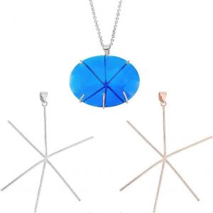 Pendentif Vierge En Argent Sterling 925, 2 Couleurs, Serti De Griffes, Pour Pierre Brute, Avec 5 Griffes Et Fermoir Pour Cabochon De Pierre Pr&eacute;cieuse Irr&eacute;guli&egrave;re. - Neuf