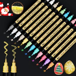 Jexnovashop-Stylo En M&eacute;tal, 12 Couleurs Double Pointes Marqueur En M&eacute;tal Set Pour Album Photo, Pour Bricolage, Livre D'or, Bricolage Scrapbooking, Pour La Peinture C&eacute;ramique, Verre, Pierre, D&eacute;coratio - Neuf
