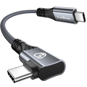 AYU-Câble USB C vers USB C 240W 0.2M, Câble de données USB 3.2 Gen 2X2 20Gbps à Angle Droit, Charge Rapide PD 3.1 Type C vers C, Cordon vidéo 4K pour iPhone 15, Galaxy S24/S23, iPad MacBook Pro - Neuf