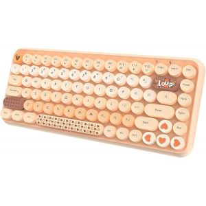 Clavier Bluetooth Sans Fil, Joli Mini Clavier Compact 84 Touches, Connexion Sans Fil 2,4 Ghz, Touches Rondes Rétro En Abs, Panneau Mat, Design Ergonomique Pour Pc, Ordinateur Portable (Orange Dégradé - Neuf