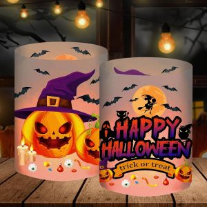 12 Lanterne Halloween Decoration Table,Citrouille/Chauve-Souris/Sorcière/Bonbon Décoration Halloween Interieur,Décoration D'halloween Enfants Fête,Pour Bougies Chauffe-Plat Ou Bougies - Neuf