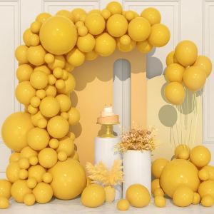 106Pcs Yellow Lemon Latex Balloons 5 10 12 18 Inch Balloon Garland Kit Yellow Khaki Matte With Ribbon For Women Boys Girls Birthday Party Wedding Shower Baby Bride Decorations - Neuf