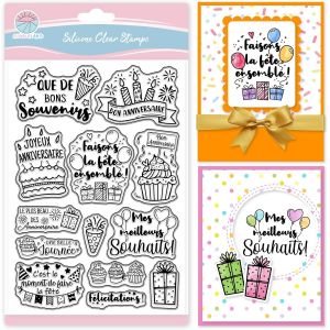 Tampons Transparents Joyeux Anniversaire Fran&ccedil;ais G&acirc;teau D'anniversaire Tampon Transparent En Silicone Sceaux Fran&ccedil;ais Tampons Transparents Pour Diy Scrapbooking Cartes Album Photo - Neuf