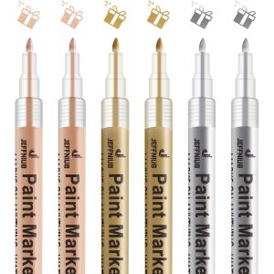 Jexnovashop-Feutre Acrylique Dor&eacute; Et Argent&eacute; 6 Pi&egrave;ces - Pointe Fine Permanent Pour Vitre, Bois, Galet, Textile, Calligraphie - Neuf