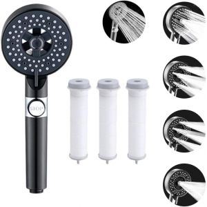 JGD-T&ecirc;te de Douche4 Pi&egrave;ces Pommeau de Douche 5 Modes R&eacute;glables Pomme Douche Pommeau de Douche un Livr&eacute; Avec des Douchettes de Salle de Bain en Coton PP Plus Trois Pi&egrave;ces Pommeau de Douche en Coton PP - Neuf