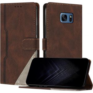 Kal-Étui Pour Samsung Galaxy S7 Edge, Housse En Cuir Pu Avec [Protection Antichoc Tpu] [Fonction Support] [Porte-Cartes ] Antichoc Magnétique Coque Pour Galaxy S7 Edge - Marron - Neuf