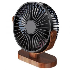 Petit ventilateur de bureau USB, ventilateur de table portable et silencieux, réglage à 360°, pour la maison, le bureau, la voiture, les voyages en plein air (grain de bois noir) - Neuf