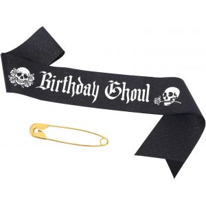 Letnerny-Écharpe D'anniversaire Goule, Tissu Pailleté Écharpe D'anniversaire Gothique Avec Épingle À Nourrice Tête De Mort Rose Décorations Fête Gothique Décorations D'halloween - Neuf