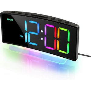 Fabur-Réveil Numérique Avec 8 Rgb Couleurs Led Affichage & 7 Couleurs Veilleuse, Horloge Numérique Avec Double Alarmes, Luminosité Volume Réglable, Snooze, Réveil Matin Pour Enfant Chevet, Noir - Neuf