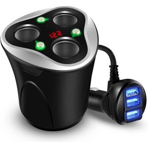 3 Prises Allume Cigare Adaptateur + 3 Ports Usb Chargeur De Voiture, 120W 12/24V Avec Affichage Led De Voltage S&eacute;parer On/Off Interrupteur For Gps T&eacute;l&eacute;phone Mobile & Cam&eacute;ra De Voiture (Noir)1 - Neuf