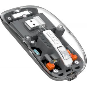 KALANKA-T900 Souris sans Fil Rechargeable, Ultra Mince 2.4G + Bluetooth 5.1 Souris Silence 2400 DPI, Souris Gamer Transparente récepteur USB pour Laptop/PC/Mac, Niveau de Batterie Visible-Gris - Neuf
