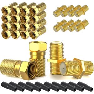 Lot de 20 fiches F 7 mm + connecteurs F 10 connecteurs plaqués or 10 douilles en caoutchouc | Joint en caoutchouc large écrou vissable | Rallonge pour câble d'antenne coaxial câble satellite - Neuf