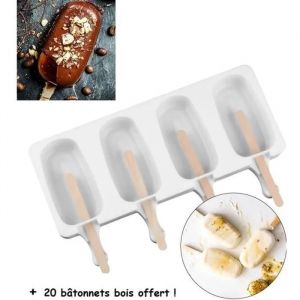 Moule À Glace Sorbet 4 Esquimaux Magnum Silicone Qualité Superieur Sans Bpa Glace Fait Maison Diy + 20 Bâtonnets Bois Offert ! - Neuf