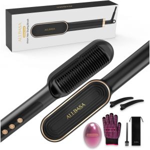 Lisseur Cheveux Professionnel Brosse Lissante Pour Cheveux,9 Temp&eacute;rature R&eacute;glable,120&iquest;-200&iquest;, &Eacute;cran Lcd,Fers &Agrave; Lisser N&eacute;gatifs Ions(Or, Brosse Lisseur) - Neuf