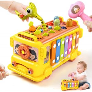 JGD-Jouet Montessori 8 en 1 B&eacute;b&eacute; 1 an, Jeux &Eacute;ducatifs Enfant 12 Mois 2 3 Ans avec Xylophone, Jeu de Marteau, P&ecirc;che Magn&eacute;tique, Carottes, Formes et Horloge, Cadeau Anniversaire No&euml;l Fille Gar&ccedil;on - Neuf