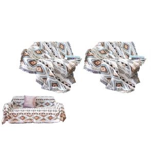 Lot De 2 Plaids Azt&egrave;ques 130x160cm Avec Pompons, Style Boh&egrave;me, D&eacute;coration Int&eacute;rieure, Housse De Canap&eacute;, Tapisserie - Neuf