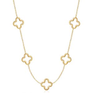 Kal-Collier En Or Argent Avec Trèfle À Quatre Feuilles Pendentif En Trèfle En Zircone Cubique Collier Pour Femme En Acier Inoxydable Plaqué Or 18 Carats Pendentif Porte-Bonheur À 4 Feuilles Bijoux - Neuf